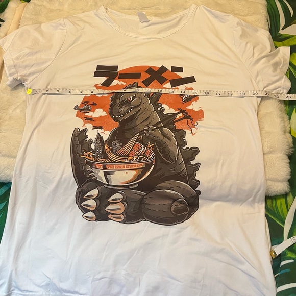 Godzilla L White Graphic Print Semi Sheer Casual Spring Summer Fall Tee - Picture 5 of 7